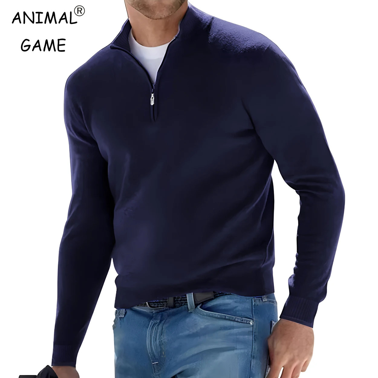 Mens Long Sleeve Pullover Solid Color Half Zipper Sweaters Vneck Knitted Sweater Men Oversized Breathable Streetwear 251017