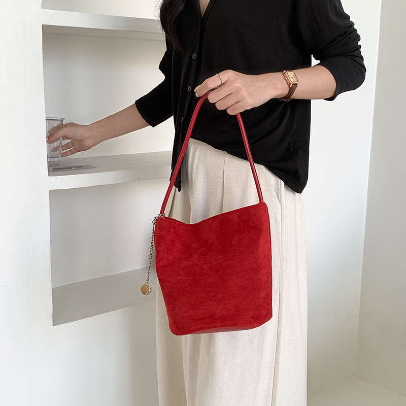 Autumn Winter New Suede Leather Elegant Fashion Bucket Bag Large Capacity Versatile High-End Commuter Handbag For Women B5