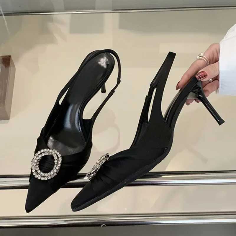 Luxury Design Rhinestone Buckle Women Pumps Cozy Silk Pointed Toe Party Prom Shoes Slingback High Heels Mules Heeled Sandals Z251015