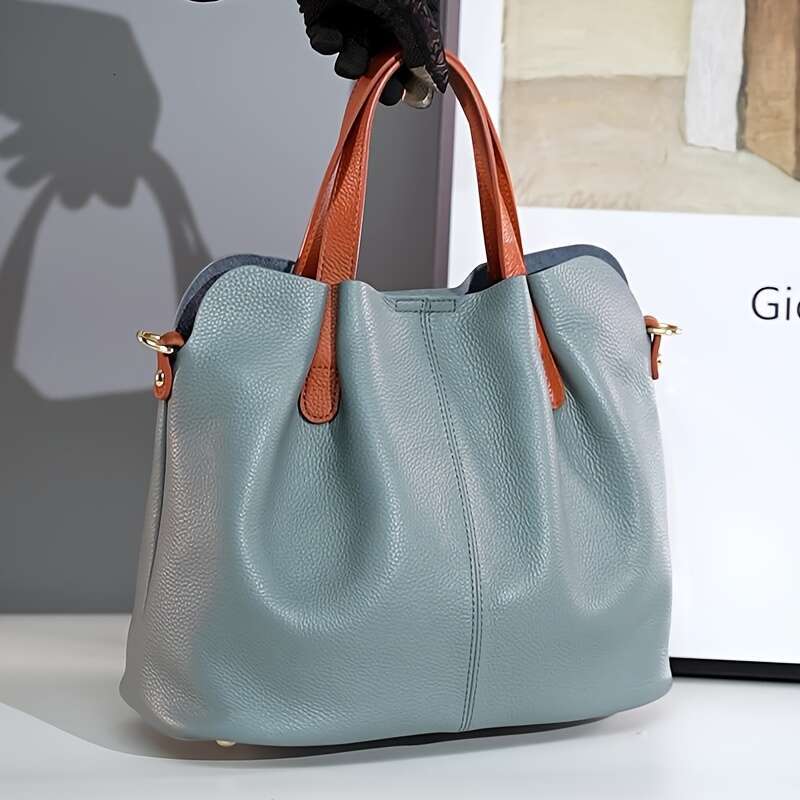 Men's Top Layer Cowhide Tote Bag Genuine Leather New Versatile Work Commute Handbag Unisex Adjustable Shoulder Strap For Lover Perfect Gift