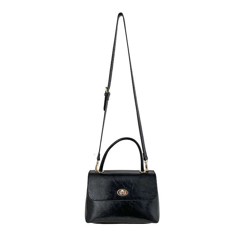 Handbag Fashion Niche Design Versatile Crossbody Oil Wax Leather Stylish Flap Handheld Small Square Bag B5