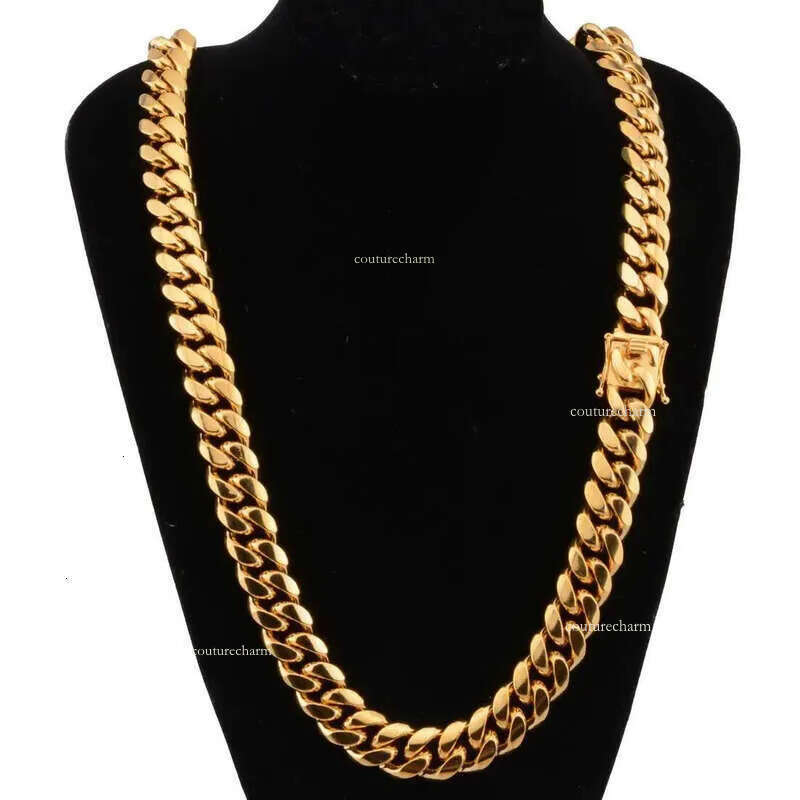 Moissanite jewelry Gold Miami Cuban Link Chain Necklace Men Hip Hop Stainless Steel Jewelry Necklaces Free door-to-door delivery