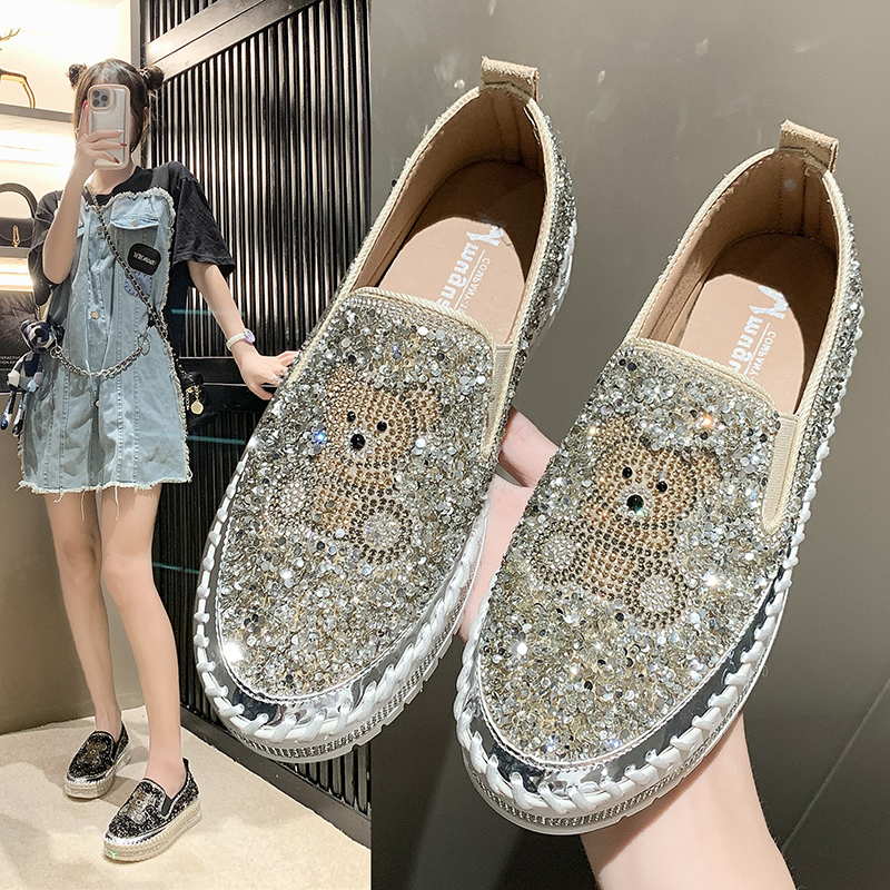 Women Cartoon Bear Thick Bottom Sneaker Running Fashion Designer Woman Shoes Luxury Rhinestone Casual Shoes Comfortable Leisure Loafers Zapatillas Muj