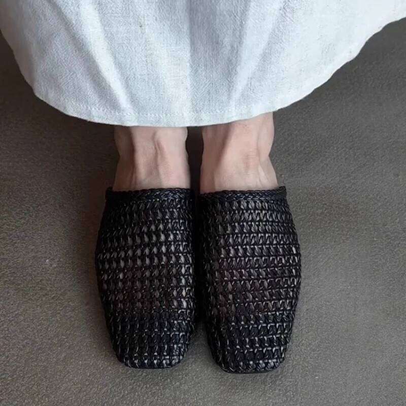 New Women's Mules Square Toes Hollow Out Two Layer Woman Slippers 2025 Summer Ladies High Quality Elegant Shoes