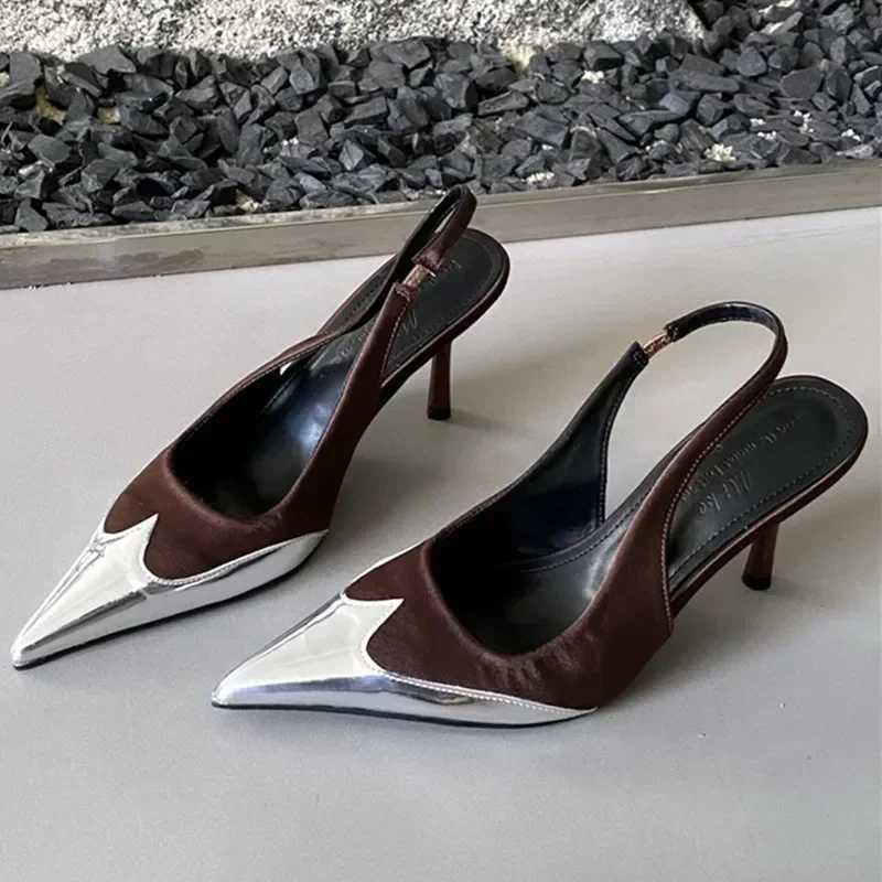 Elegant Mixed Color Thin High Heels Women Sexy Pointed Toe Slingbacks Heeled Sandals Summer Silver Women Pumps Party Dress Shoes Z251015