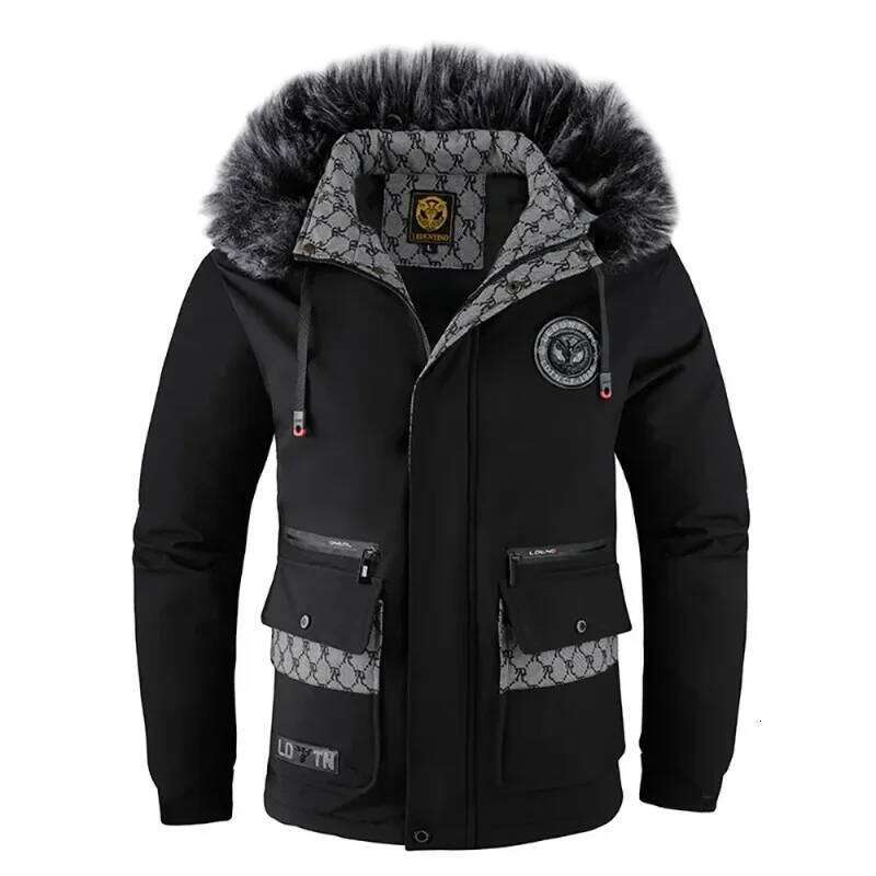 Men's Fall Winter Casual Trend with The Hooded Jacket Windproof Warm Padded Cold Pure Color Simple Down Cotton Clothing
