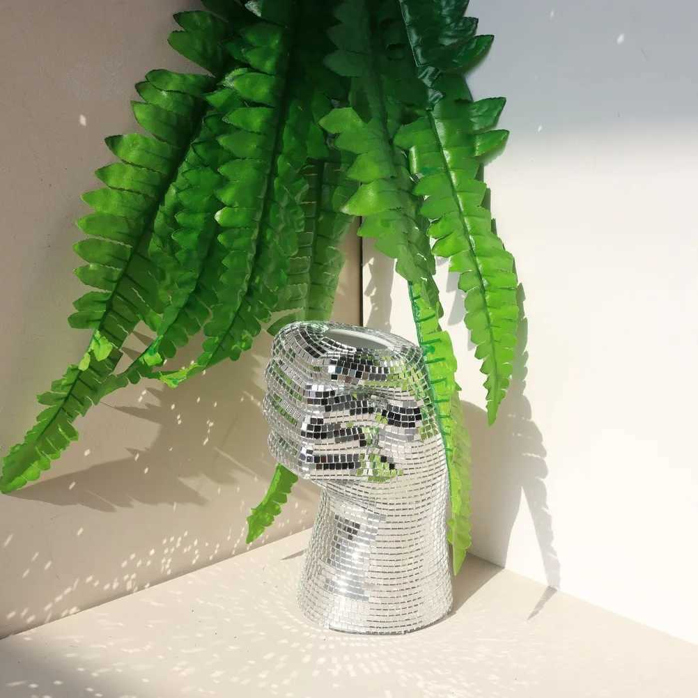 Silver Glass Vase Disco Mirror Vases Creative Fist Vase Room Decoration Living Room Desktop Decoration Home Decoration C251017