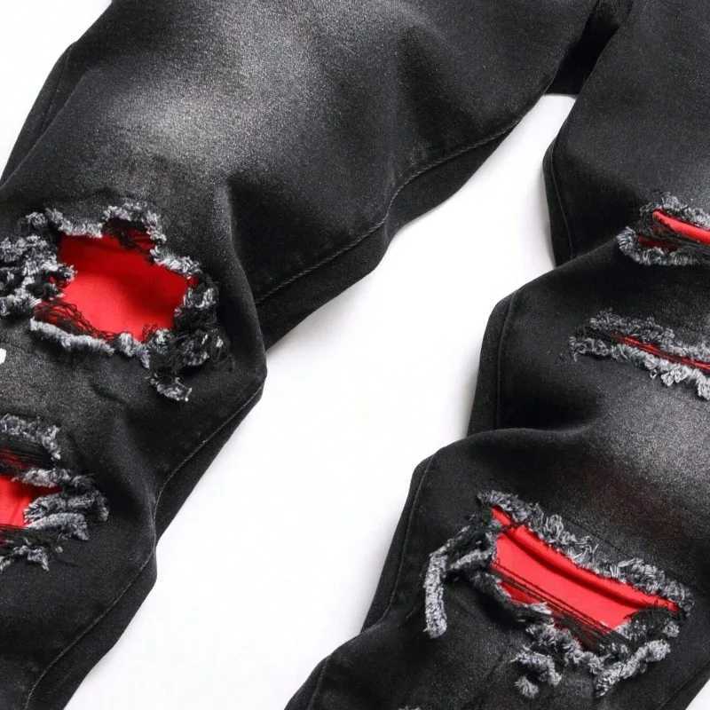 2025 Autumn New Stretch Jeans Fashionable Ripped Patchwork Slim European 1 Pants Male Paint Dot Hip Hop Denim Trousers Y251105