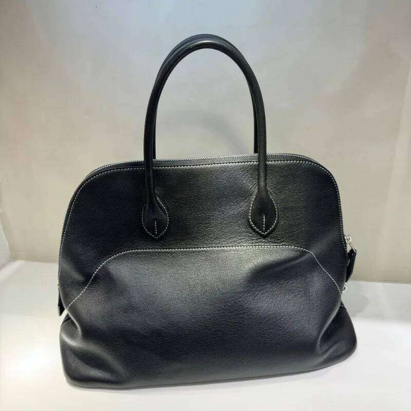 Light High-end Hand-ed Bowling Handbag, First-layer Cowhide Shell Bag, Large-capacity Commuter Versatile Bag