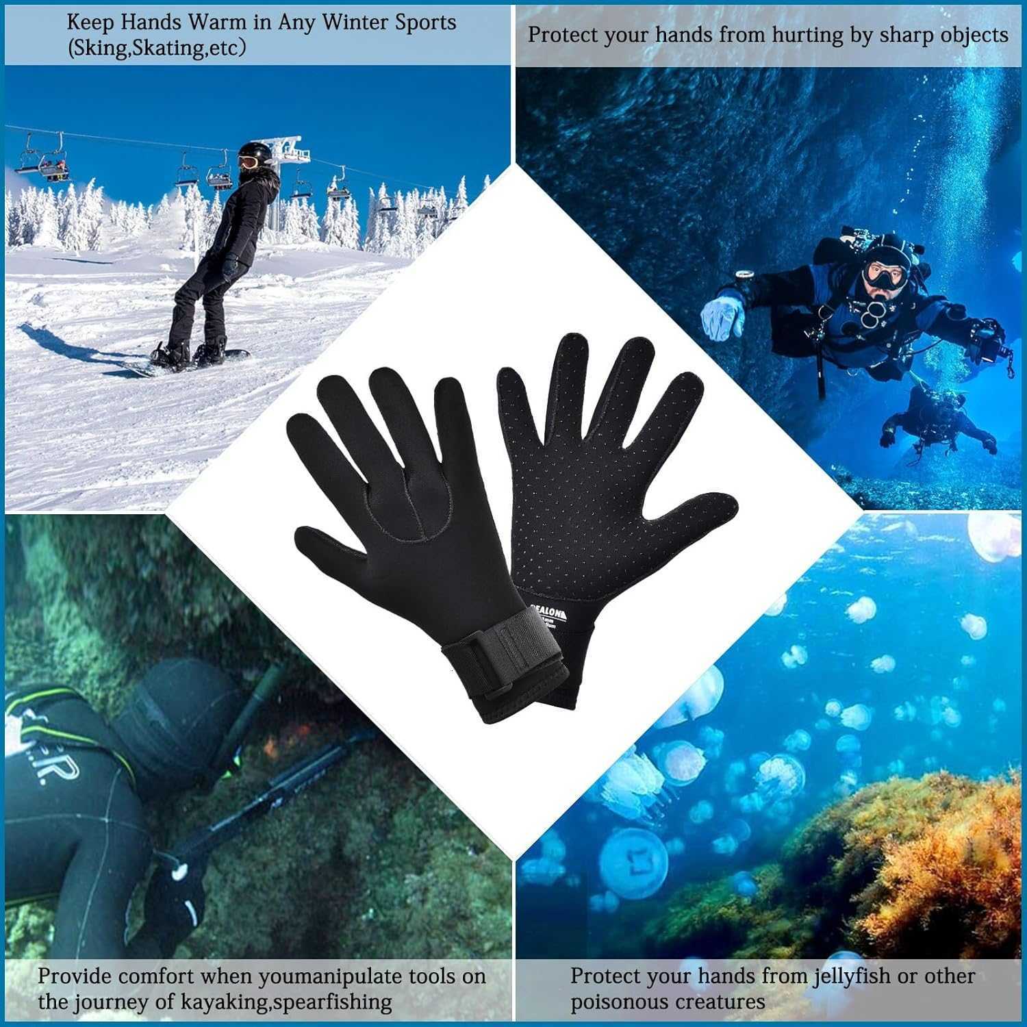 Diving Neoprene Wetsuit Gloves Men Women 5mm Warm with Five Finger in Cold Water Sports Elastic Wrist Band Anti Slip for Paddling Swimming Fishing Sai