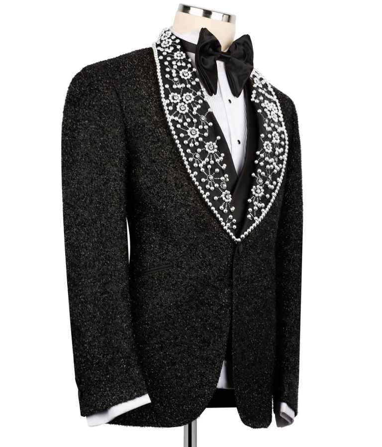 Luxury Customized Wedding Groom Tuxedo Shawl Lapel Pearls Formal Occasion Prom Party Men Suits Trajes Para Hombre