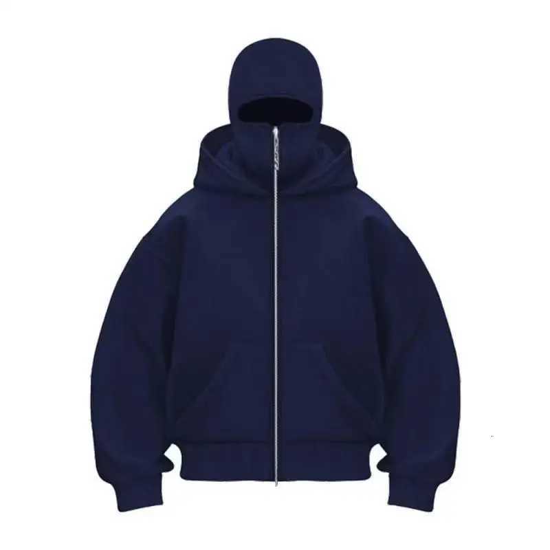 Men Hip Hop Double Hat Balaclava Hoodie Windproof Zipper Face Mask Sweatshirt Streetwear Trend Autumn Fashion Hooded Jacket Coat Z251017