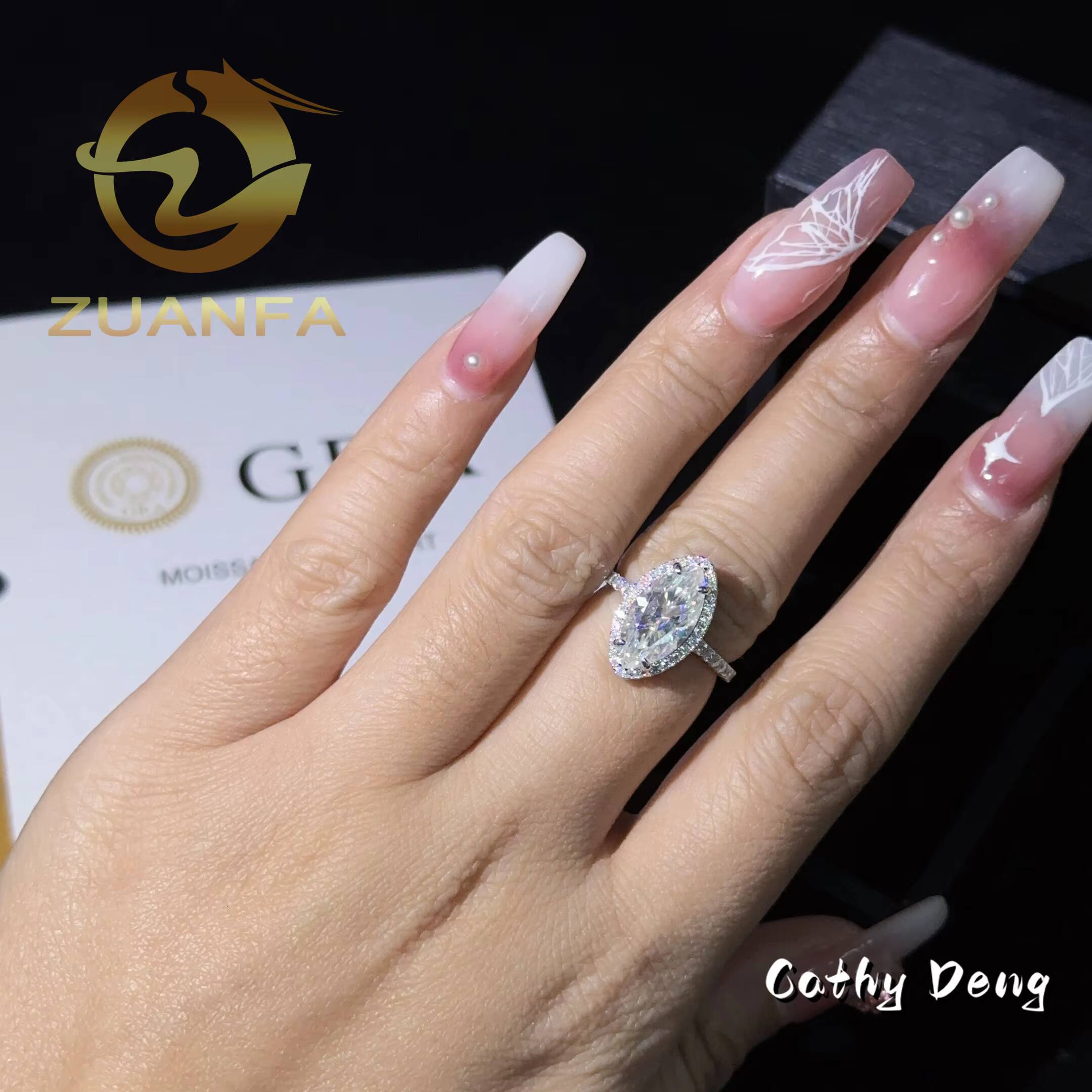 Solid Silver 3ct Marquise Iced Oiut Full Moissanite Ring for Women 925 Sterling Silver Moissanite Engagement Ring