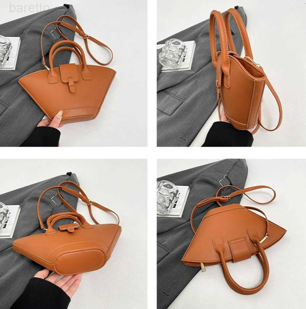 Trendy Fanshaped Bucket Bag for Women Retro PU Leather Shoulder Crossbody Bag with Top Handle Satchel Purse Z251017