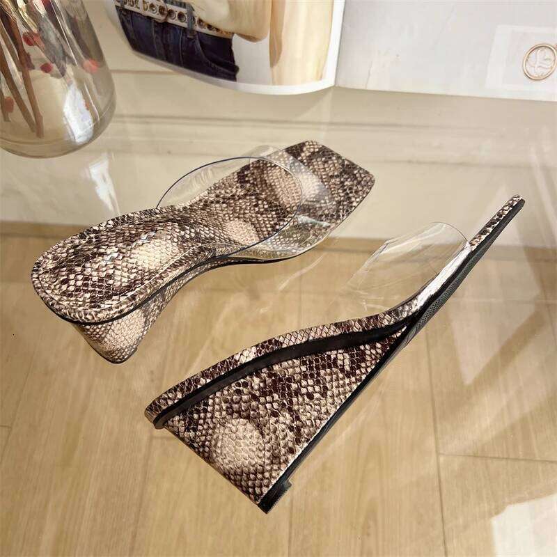 2026 Fashion Shallow PVC Transparent Wedge Women Slippers Rome Style Square Toe High Heels Outdoor Party Female Shoes