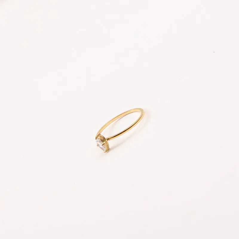Thin Stainless Steel Gold Color Couple Ring Simple Fashion Zircon Finger Ring For Women Birthday GiftsW251017
