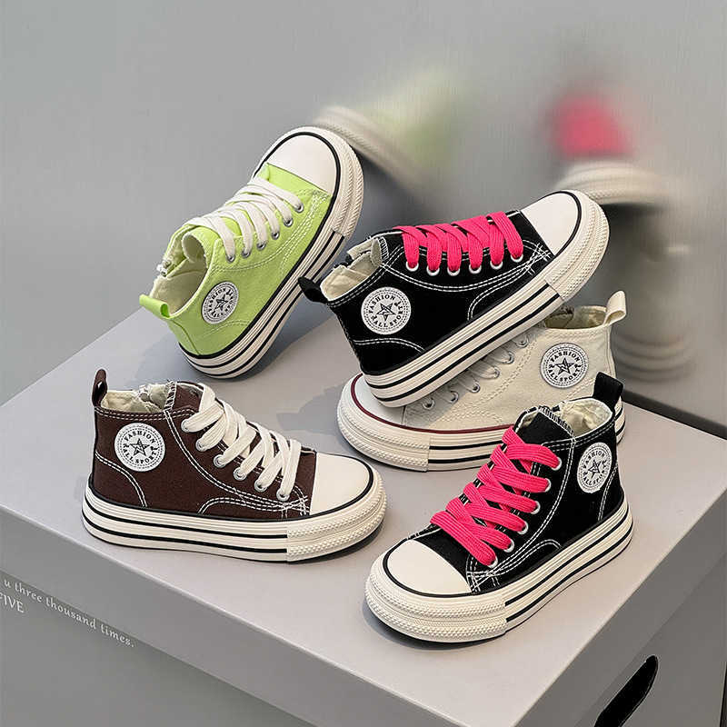 Childrens high top canvas shoes 2025 spring new student sports and leisure shoes Korean version small medium and large boys and girls board shoes W251