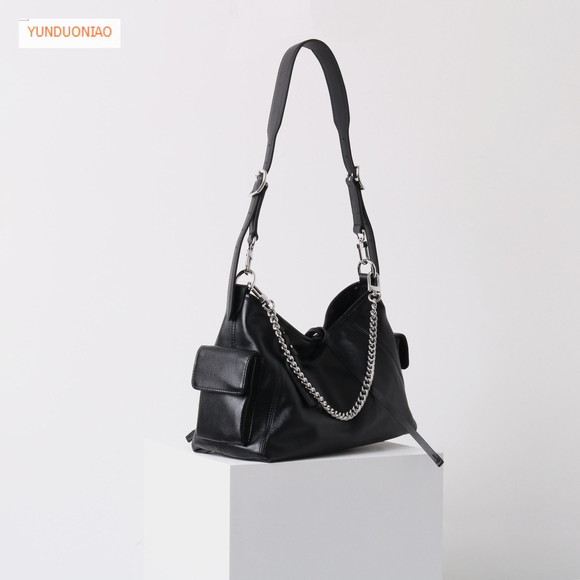 Autumn and winter new leather designer bag soft cowhide new black women's crossbody bag single item designer commuting luxury handbag