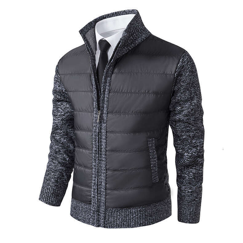 Autumn Winter New Cardigan Sweater Knitted Stand Collar Fleece Lined Thickened Men's Jacket B5