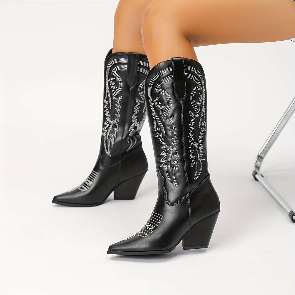 Women's White/Pink/Black Cowgirl With Wide Toe White Fringe-Like Patterns Pointed Toe, Round Heel Cone, All-Season Faux Furs-Like-Look-Like Net N