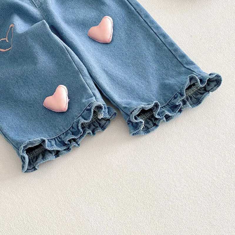 New Spring Kids Pants Kids Jeans 05T Baby Cute Three Dimensional Love Trousers Children Girls Thin Style Denim Blue PantsT251017
