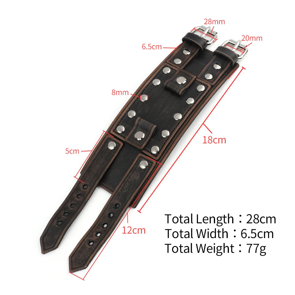 Vintage Punk Leather Cuff Strap 20mm Mens Wrist Watch Band with Mat Double Buckle Rivet Watchband Bracelet Watches Accessories 251016