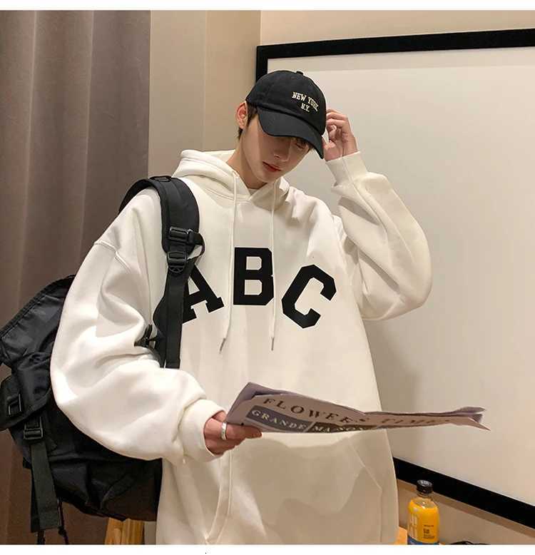 Letter Print Mens Hoodies Korean Fashion Harajuku Oversized Pullover Hip Hop Long Sleeve Hooded Sweatshirts Streetwear Z251017