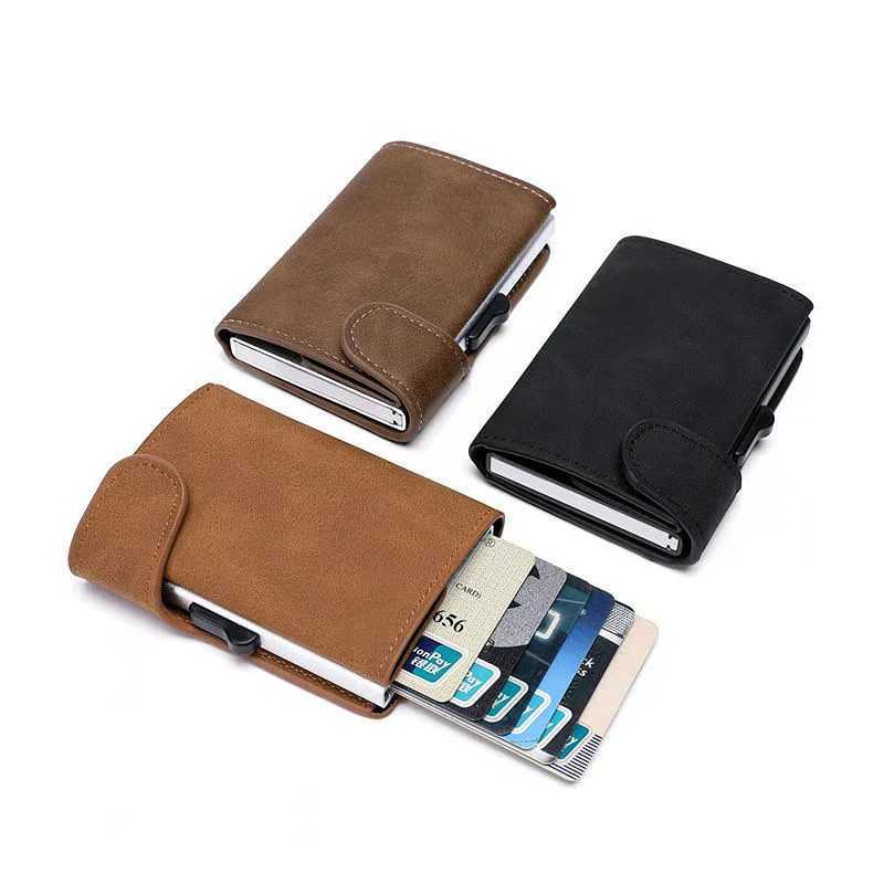 Rfid Smart Wallet ID Credit Card Holder Leather Ultrathin Business Men Cardbag Automatic Popup Anti Theft Brush Metal Card BoxW251017