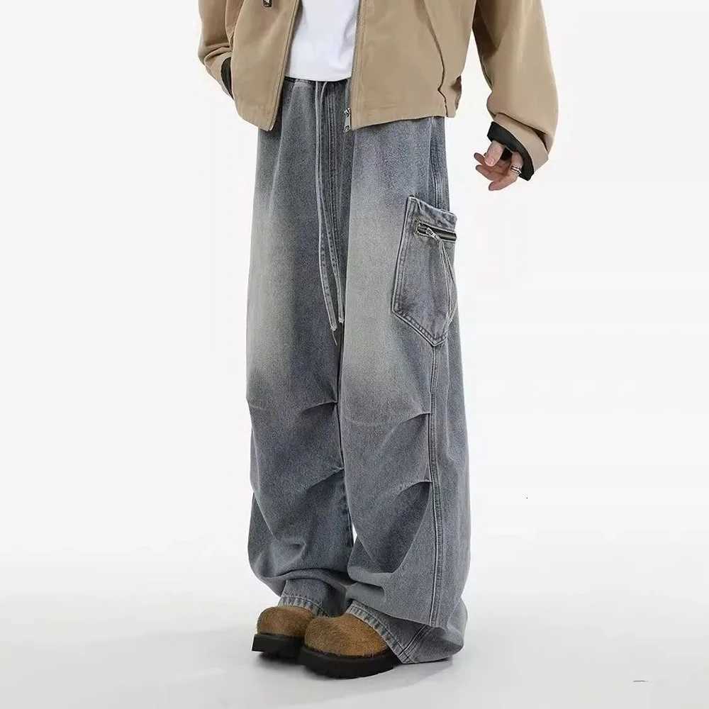 Mens Jeans Cargo Big Pocket Washed Casual Pants Summer Street Wear Fashion 1 Daily Wide Leg Pants MenS Clothing 2025 New Y251105