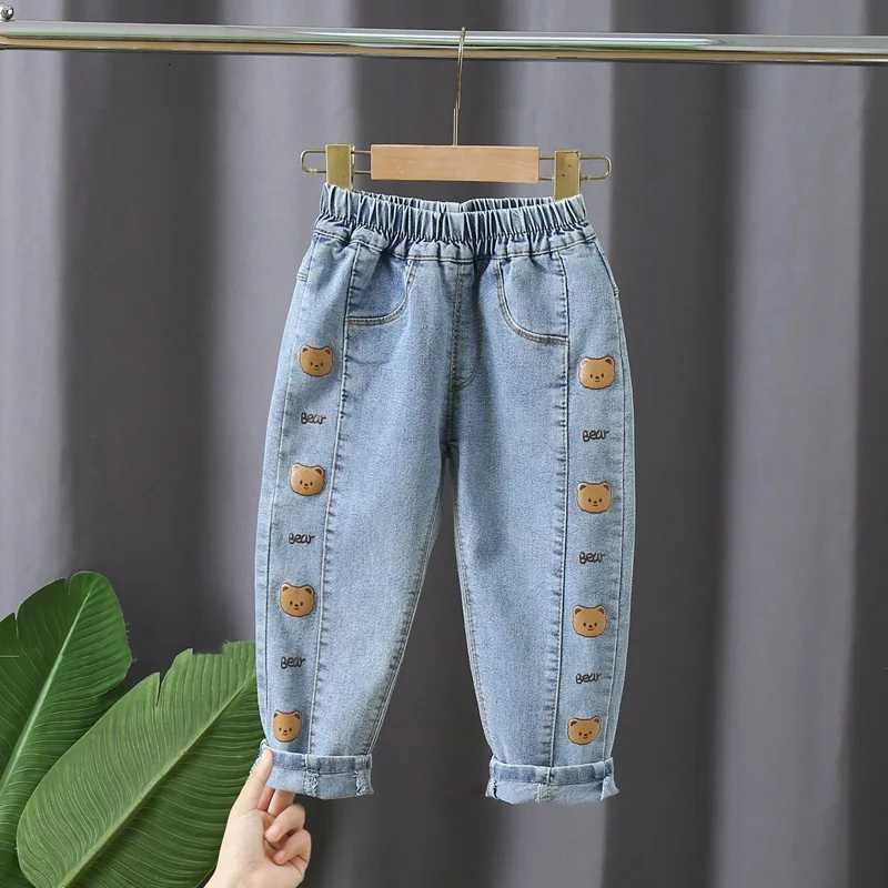 Kids Girl Jeans Floral Cartoon Long Pants Spring Autumn Graffiti Painting Print Casual Trousers with Hole Children Denim PantsT251017