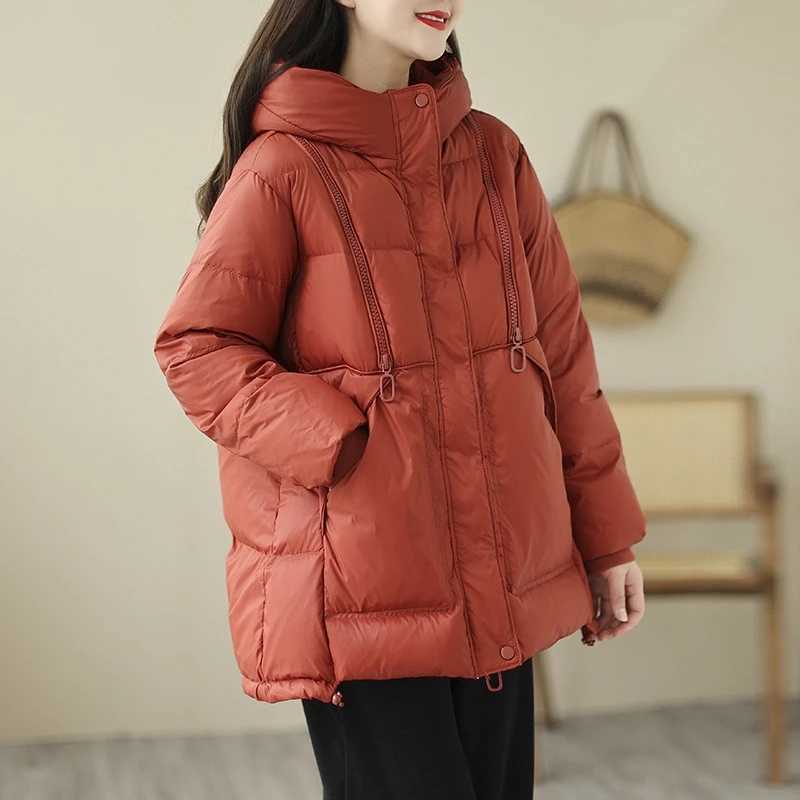 New 2023 Winter Fashion Parkas Womens Warm Loose Duck Down Jackets Ladies Casual Hooded Coats Vintage Snow Clothing W251016