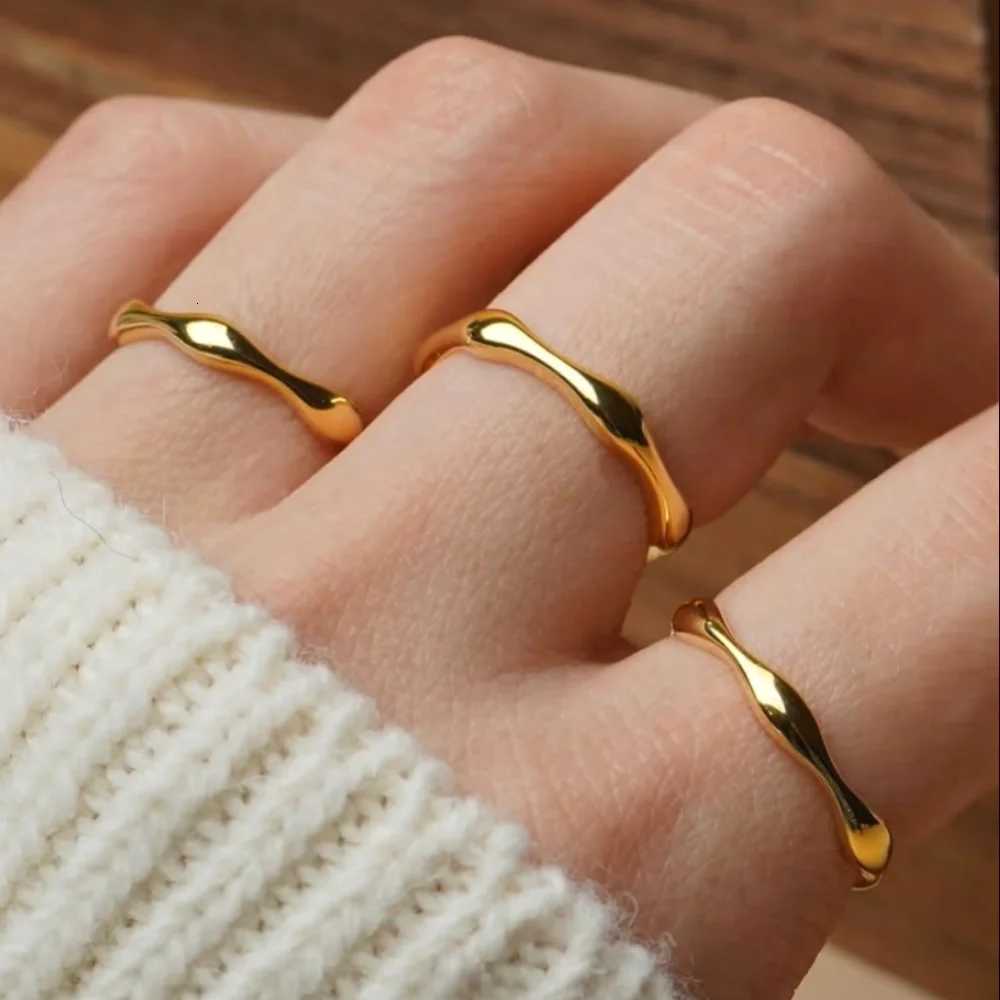 Ripple Stainless Steel Rings For women Gold Color Chunky Band Stackable Silver Stacking Irregular Wave Minimalist Jewelry SetW251017