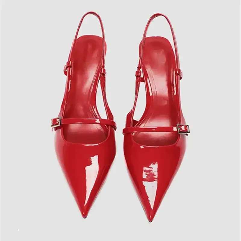 Sexy Pointed Toe Sandals Women Summer Red Thin High Heels for Women Patent Leather Back Trip Strap Mules Wedding Women Pumps Z251015