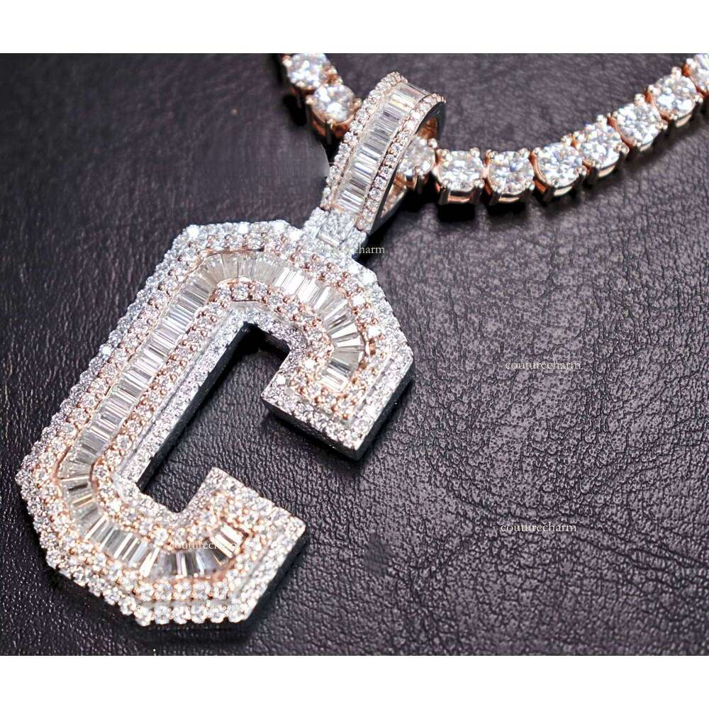 Quality Name Initial C Moissanite Baguette Sier Letter Pendant Gifts and Daily Necessities