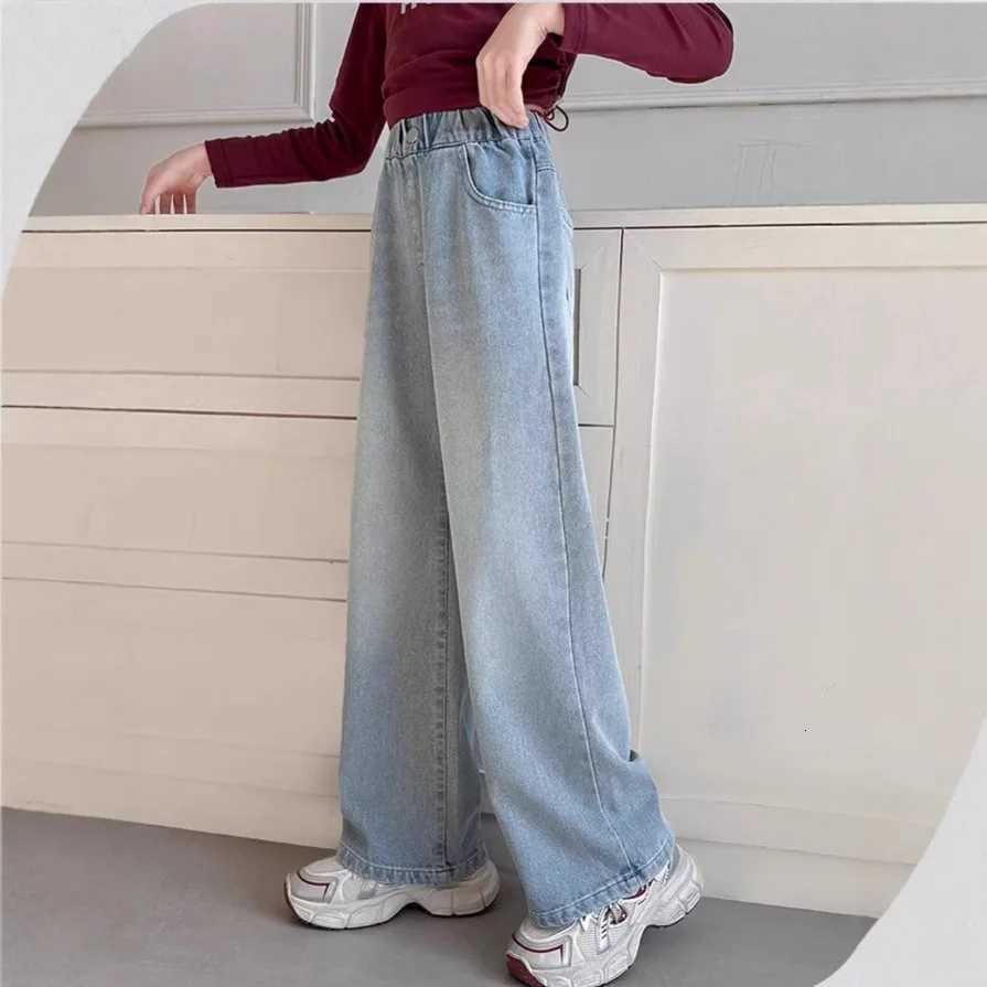 Autumn Young Teenager Girls Denim Pants Elastic Waist Youth Girls Trousers Loose Casual Pure Color Children Girls JeansT251017