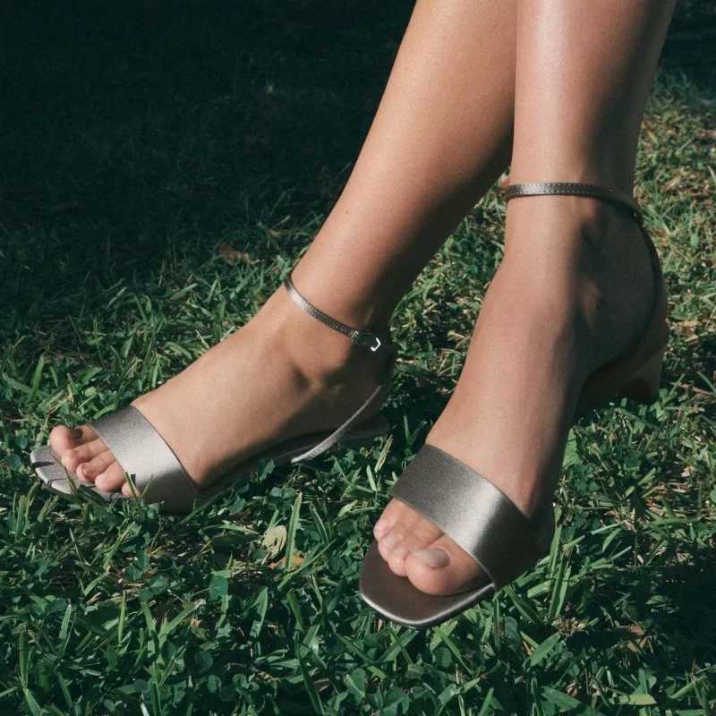 Elegant Square Toe Ankle Strap Heeled Sandals Women Sexy Peep Toe Low Wide Heel Summer Shoes Cozy Satin Designer Shoes for Women Z251015