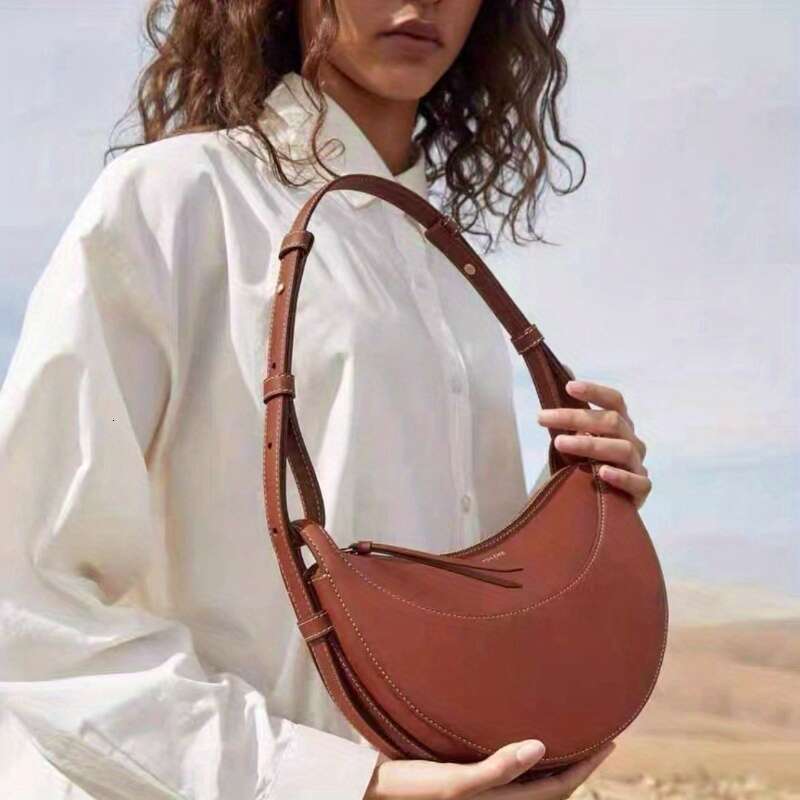 Christmas Birthday Mother's Day Gift Date Business Trip Party Easy To Carry - Hong Kong Niche Design Two-Layer Leather Crescent 2025 New High-End