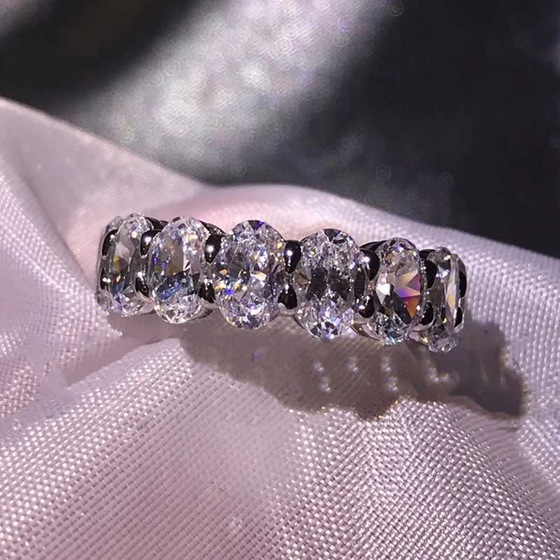 IOGOU 925 Sterling Silver Full Eternity Rings for Women Oval Engagement Band Ring Simulated Diamond Wedding Bridal Stacking RingW251017