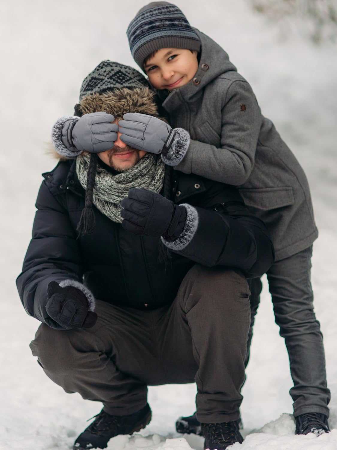 2 Pair Winter Ski Gloves for Adult Women Men Waterproof Faux Fur Warm Windproof Snow Gloves for Skiing Anti Slip Z251017