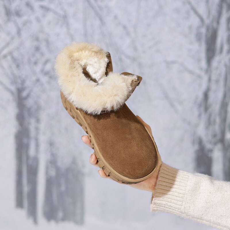 Cameido Women's Snow Boots With Thick Tire Soles, Fleece-Lined And Warm Cotton Boots, Made Of Frosted Leather,