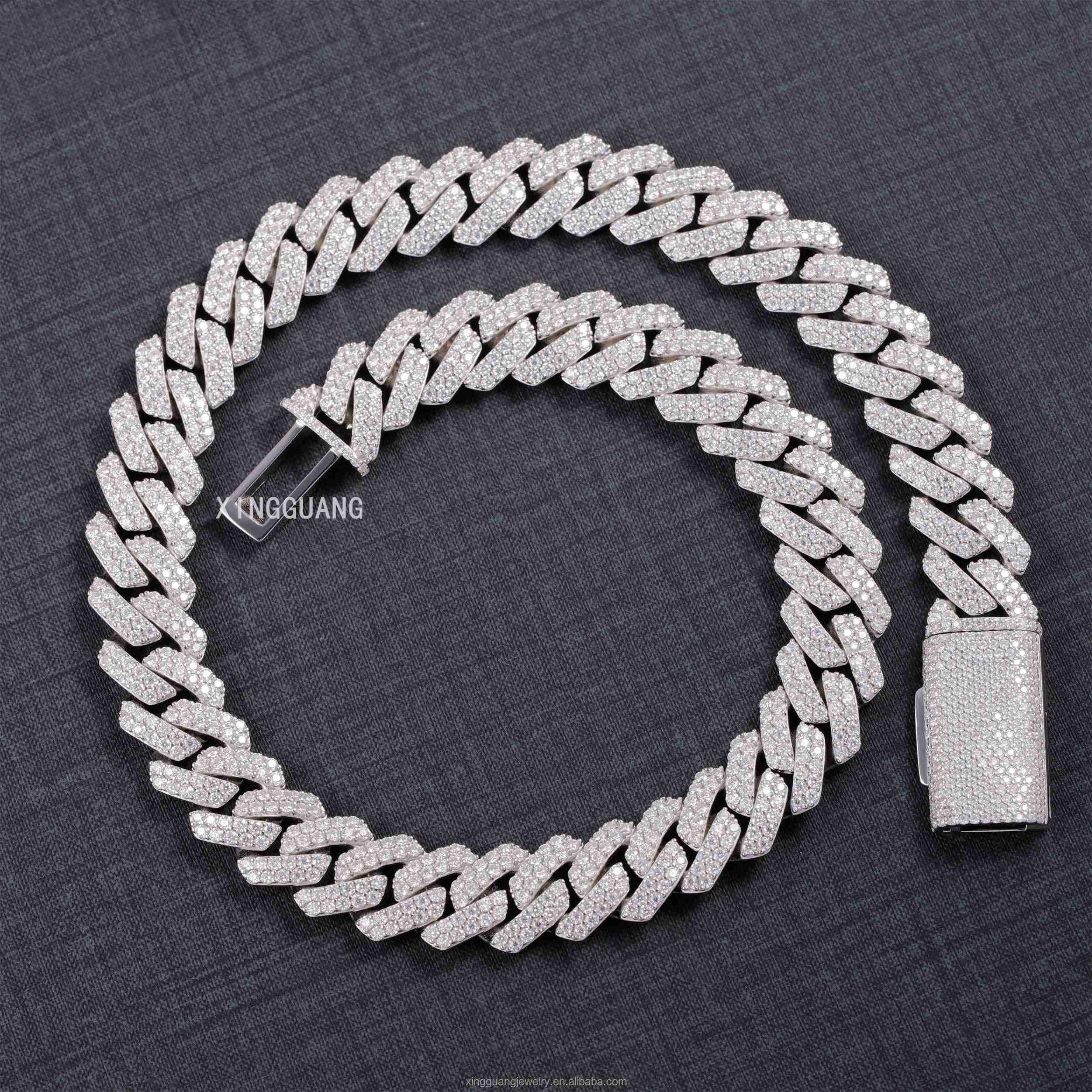 Fine Jewelry Iced Out 15mm Pass Diamond Tester 925 Sterling Silver Moissanite Hip Hop Cuban Lidynamic Chains Bracelet Necklace