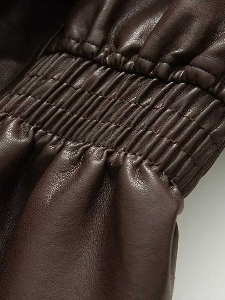 Autumn and winter womens fashion American retro cool highend British style imitation leather waist slimming jacketT251017