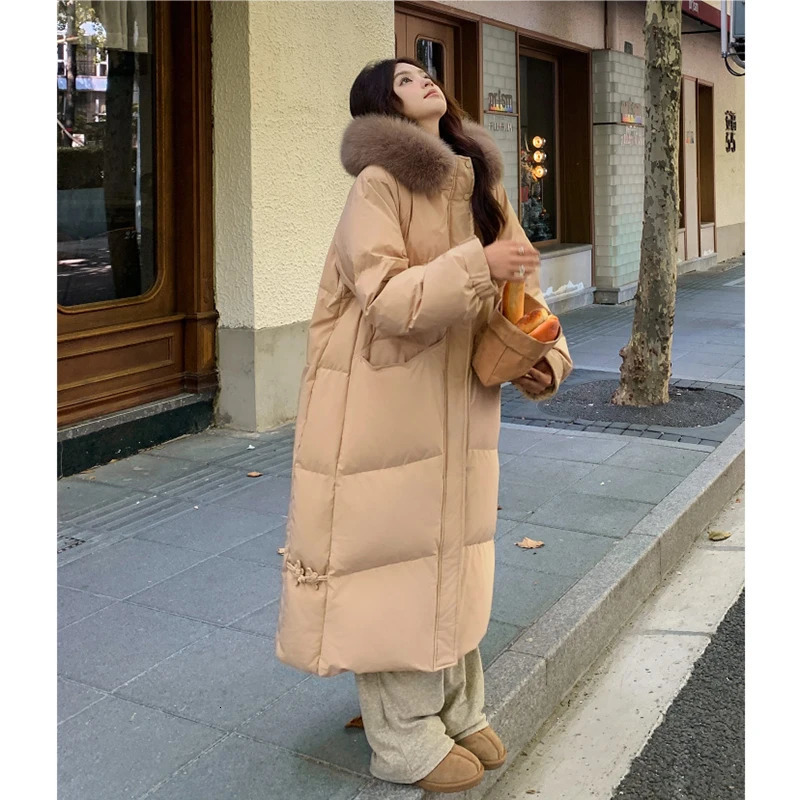 Winter Womens Pink Padded Jacket Female Long Overtheknee Jacket Fur Collar Warm Thicken Cotton Jacket Women Parkas Coats 251017