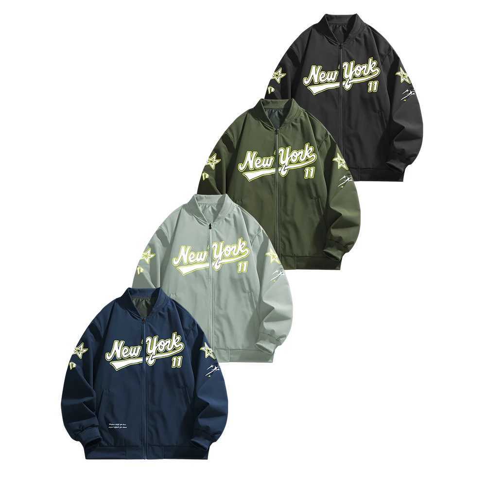 New Baseball Outwear Mens Letter Printed Baseball Jacket American High Street Trendy Oversized Stand Collar Jacket Mens Jackets J251017