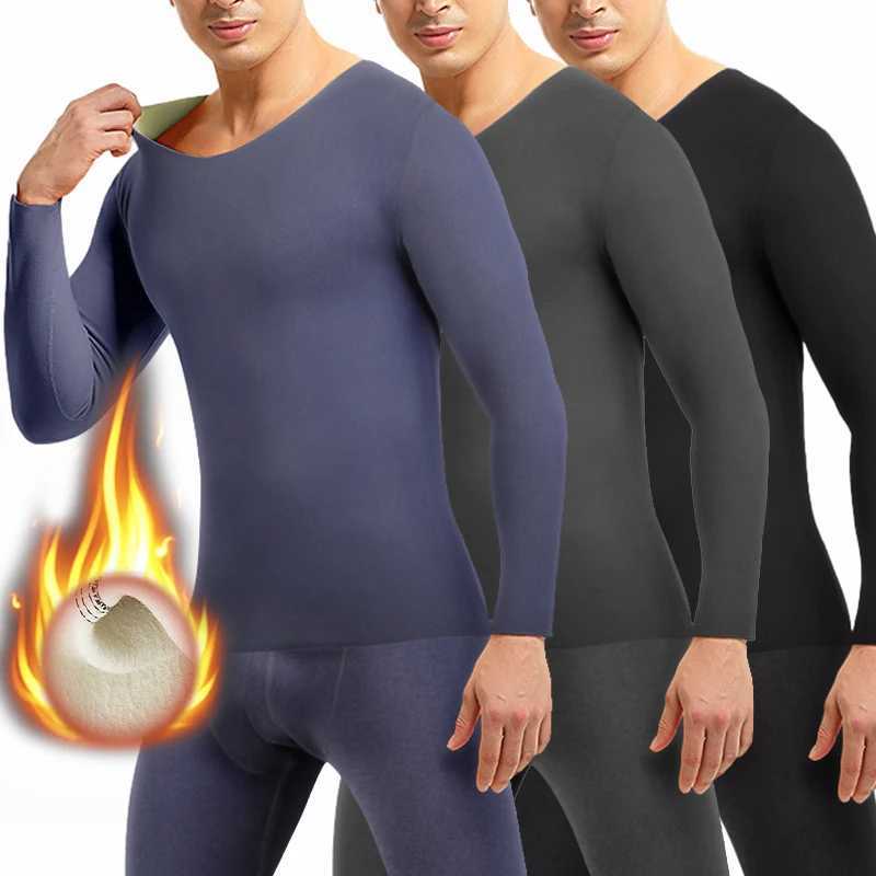 Mens Vneck Set of 2 Thermal Underwear Suit Long Johns Fleece Lined Keep Warm Undershirts Cold Weather Clinging Bottoming Shirts H251017
