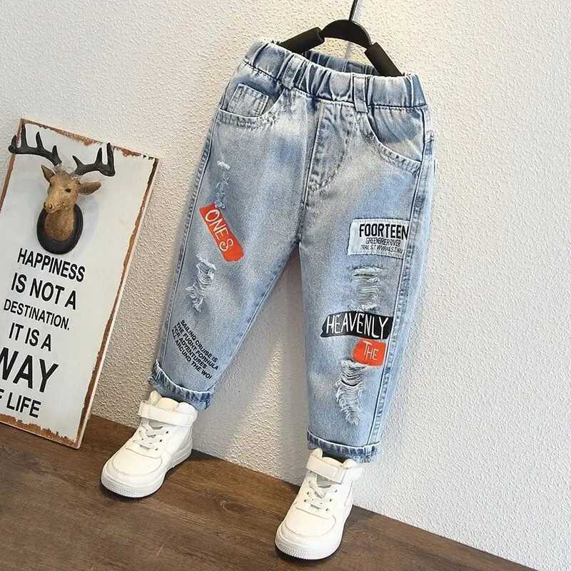 Boys Ripped Jeans Spring and Autumn New Collection Kids Pant Childrens Outerwear Loose and Handsome Trousers 80150cmT251017