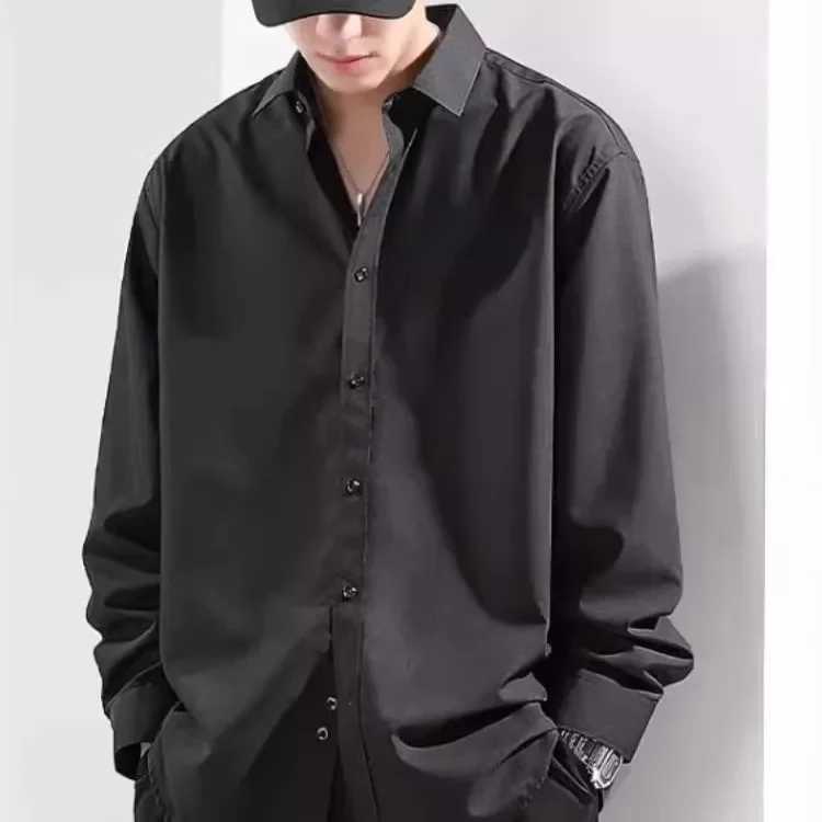 Mens Summer Ice Silk Thin Casual Loose Long Sleeve Shirt Large Size Black Top HighEnd Feeling Comfortable Breathable Shirt J251017