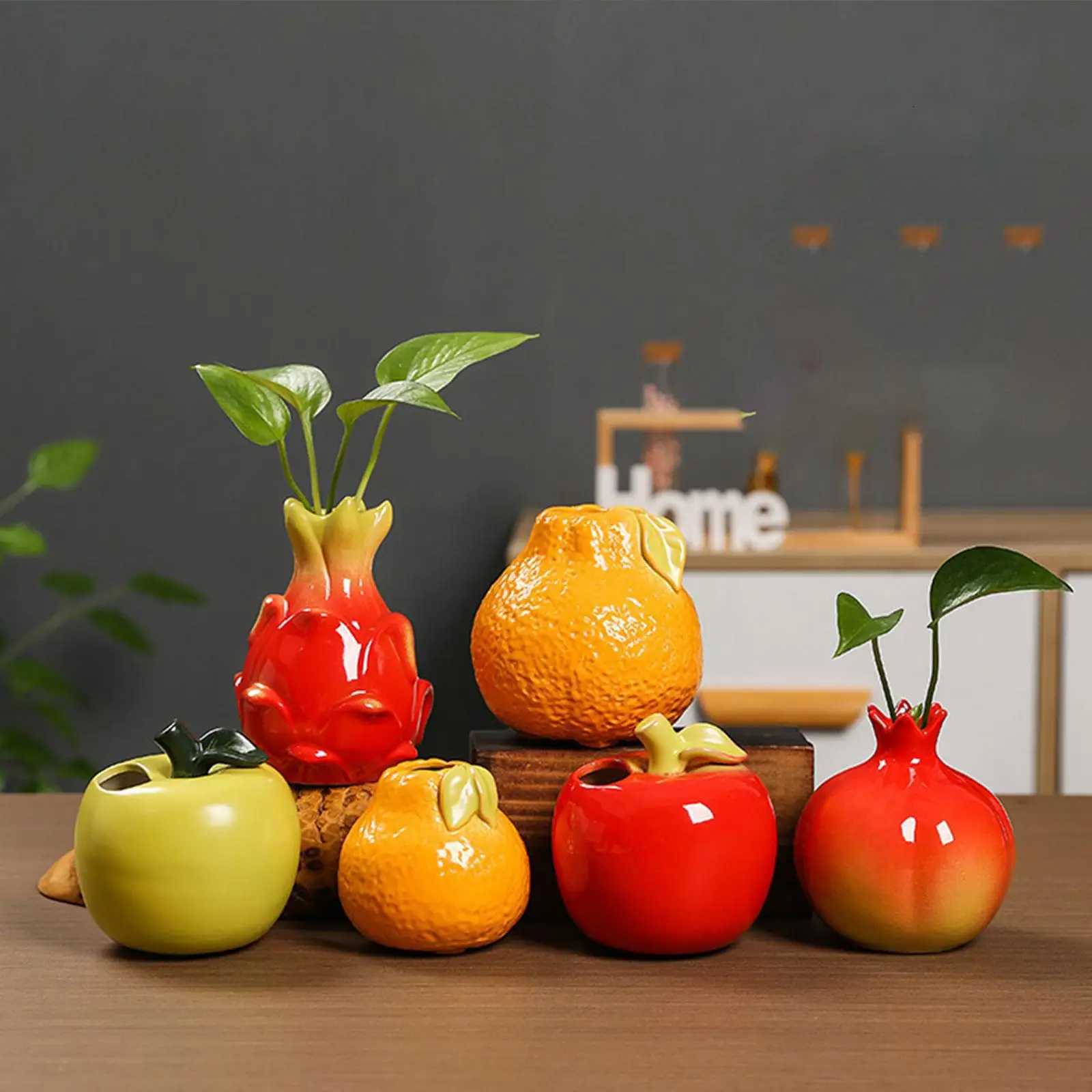 Creative Ceramic Vase Fruit Shaped Flower Vase Hydroponics Office Desktop Ornaments Home Garden Decor C251017