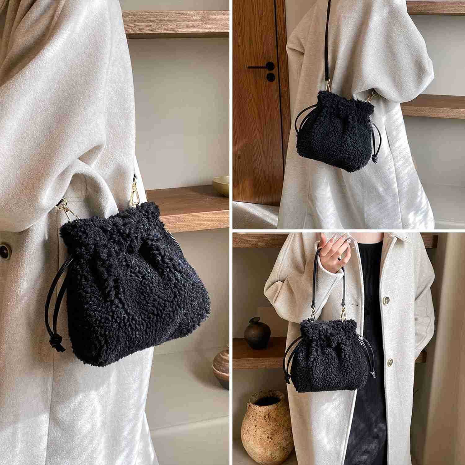 Fluffy Purse Faux Fur Purses for Women Furry Crossbody Bucket Bags Fuzzy Shoulder Tote Bag Z251017