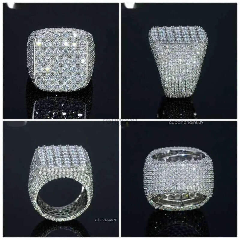 Fine jewelry iced out hip hop cuban gold plated sterling sier vvs moissanite dia ring for men